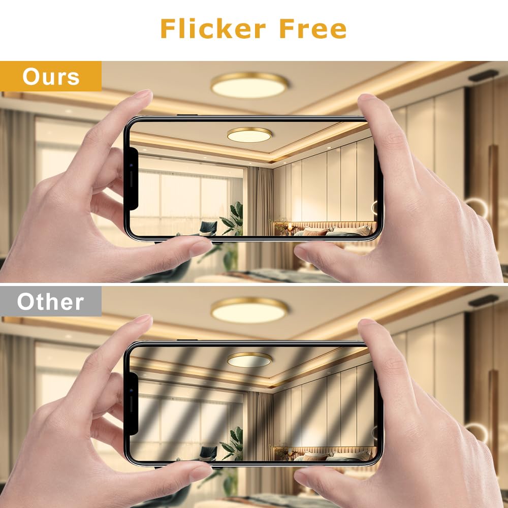 2Pack 9Inch LED Ceiling Light Fixture Flush Mount, 18W(180W Equivalent), 1800LM, 3000K Warm White, IP40, Flat Modern LED Ceiling Lights for Bedroom, Living Room, Bathroom, Stairwell, etc.(Gold)