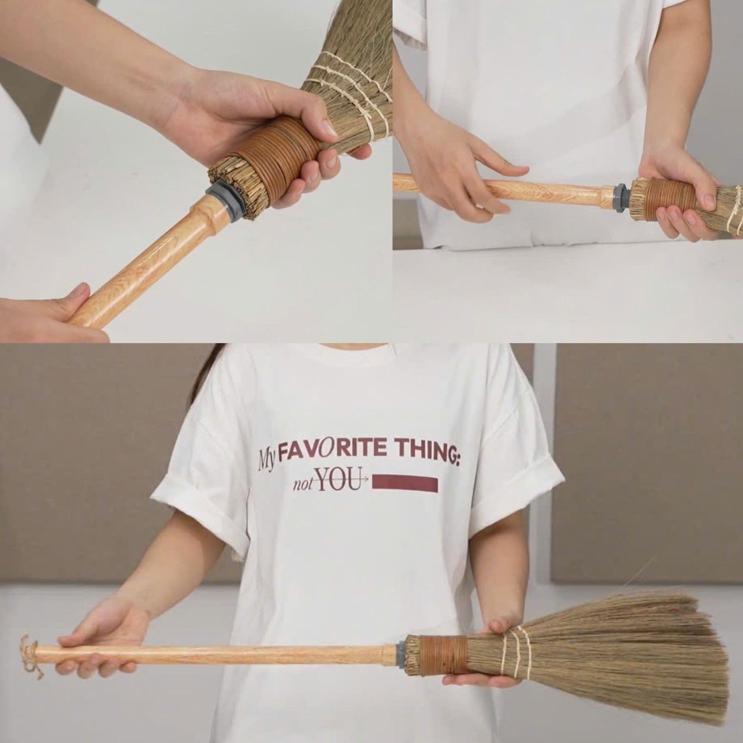 BMart Home Small Natural Whisk Sweeping Hand Handle Broom - Vietnamese Straw Soft Broom for Cleaning - Decoration Items - Indoor - Outdoor - 9.84'' Width, 27.95" Length