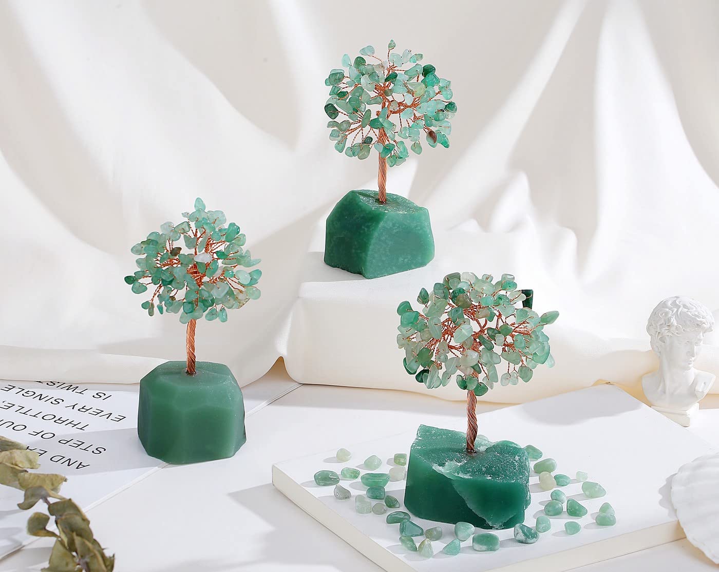 QINJIEJIE Green Aventurine Tree Crystal Tree Healing Crystals Natural Stone Base Money Tree Copper Wire Life Tree Energy Gemstone Office Desk Decor Meditation Spiritual Gift