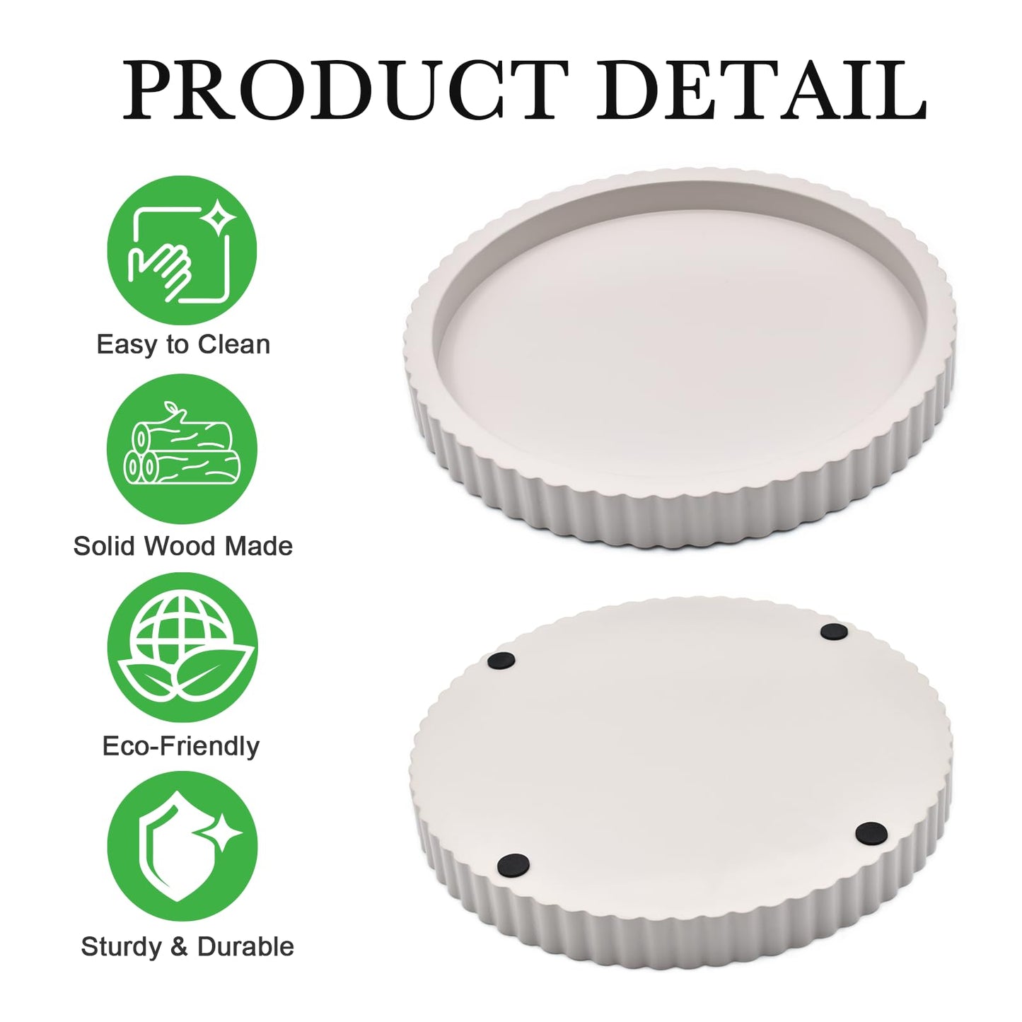 Modern Decorative Tray for Coffee Table, 11" Wooden Gray Beige Round Small Decor Tray for Candle, Perfume, Vanity, Kitchen Island Counter & Table Centerpiece