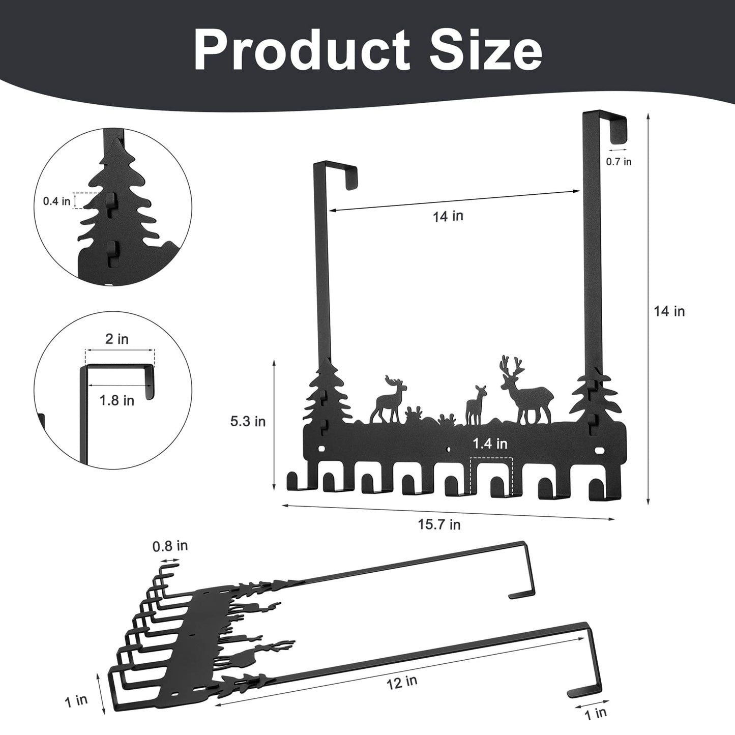 WIEMELIER Over Door Clothes Hanger Shower Room Towel Hook Hanger Over Door Hooks Black 8 Hooks