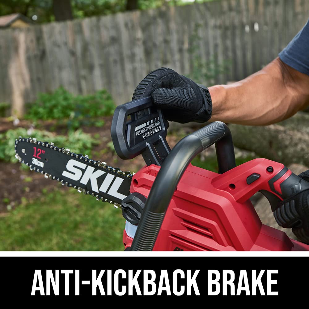 SKIL PWR CORE 20 Brushless 20V 12'' Handheld Lightweight Chainsaw Kit with Tool-free Chain Tension & Auto Lubrication, Includes 4.0Ah Battery and Charger-CS4562B-10