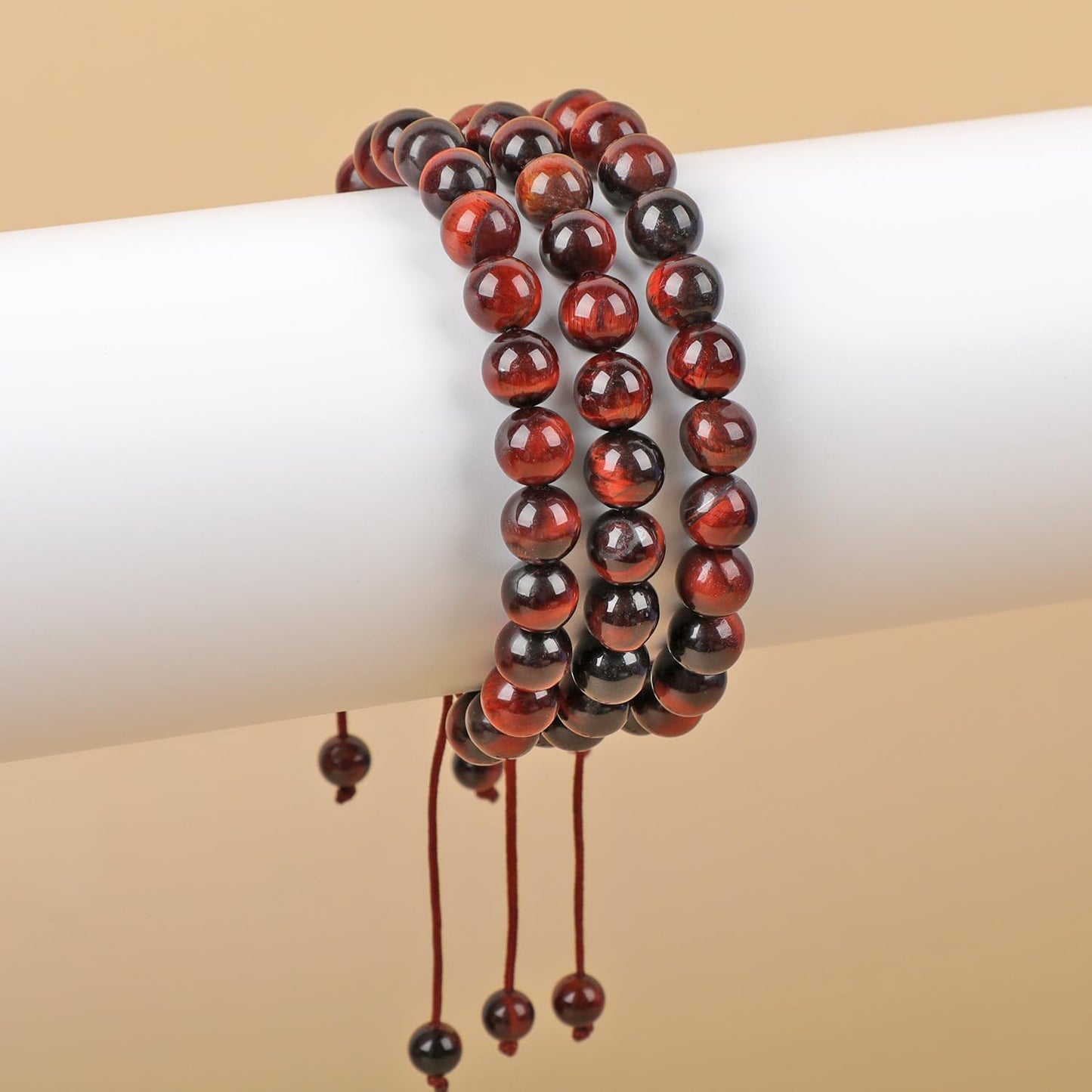 AD Beads Natural 8mm Gemstone Bracelets Healing Power Crystal Macrame Adjustable 7-9 Inch (Red Tiger's Eye)