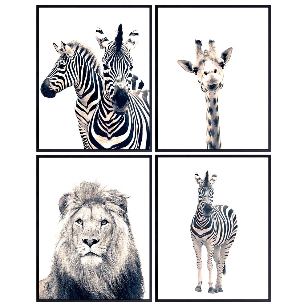 Black and White Photography African Animals Art Print Set, Wall Art Posters - Unique Contemporary Decor for Home or Office - Great Inexpensive Housewarming Gift for Nature Lovers, 8x10 Photos Unframed