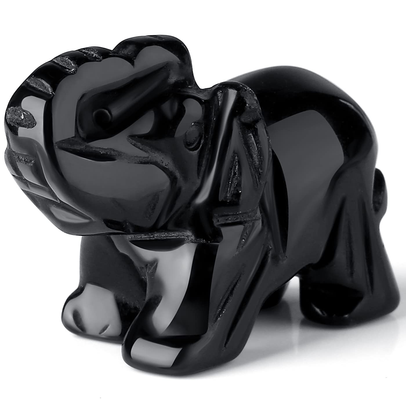 QINJIEJIE Black Obsidian Elephant Decor Crystals Pocket Natural Stone Statue Guardian Polished Figurine Hand-Carved Sculpture Spiritual Cute Office Room Cute Desk Decoration Gift for Women Men