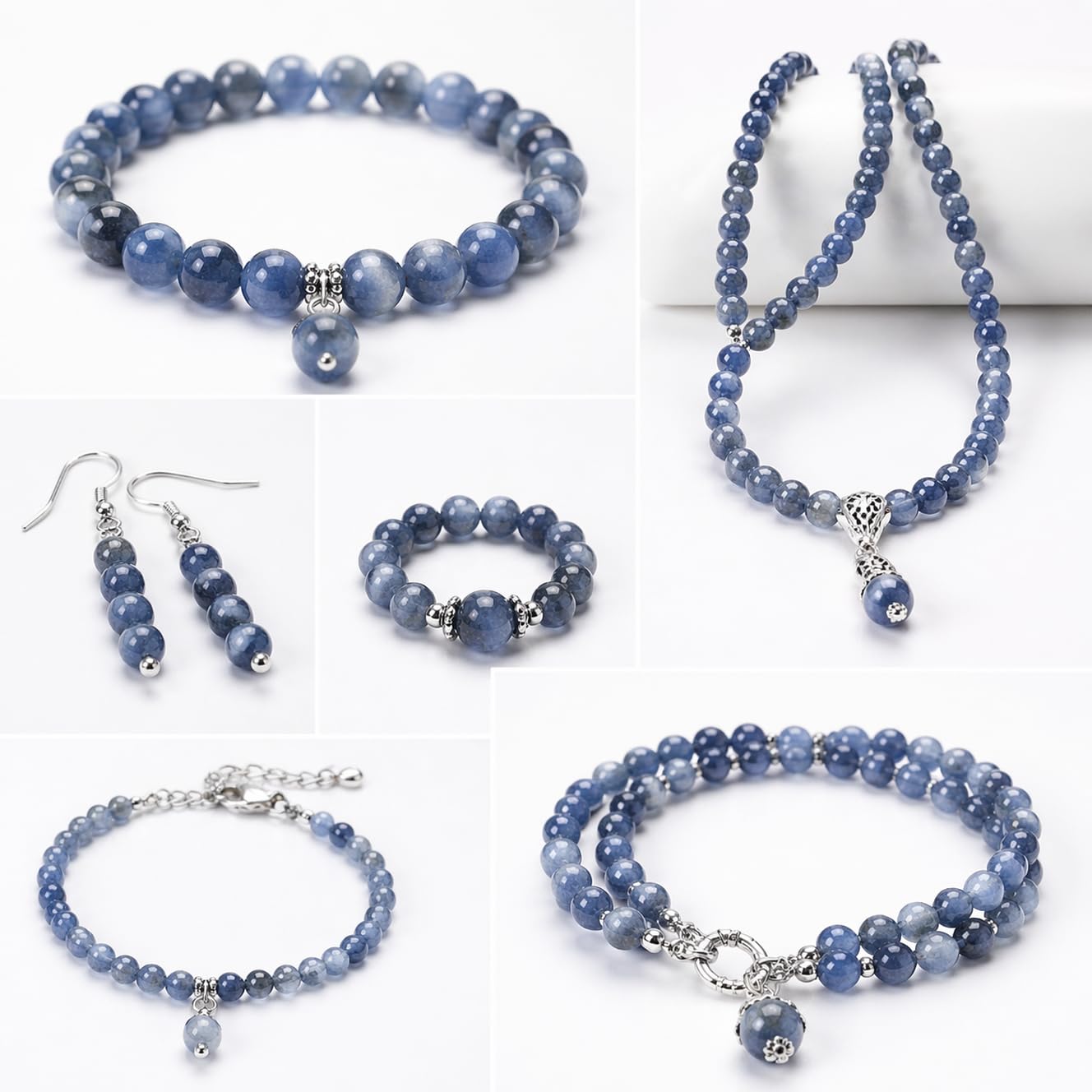 GEM-Inside Natural 8mm Blue Kyanite Gemstone Round Smooth Loose Beads Crystal Energy Stone Power for Jewelry Making 15"