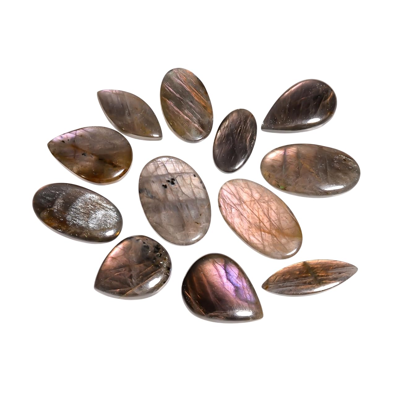 Gemkora AAA+ 5pcs, (20-30mm) Big Purple Labradorite Mix Gemstones Cabochons, Jewelry Making Loose Stones, Polished Gems, DIY, Wire Wrapping, Healing Crystals, Bulk Gemstone Deal