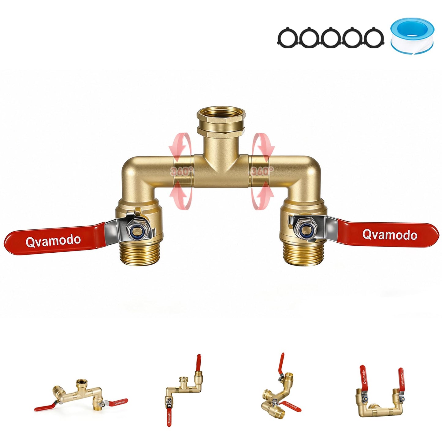 360° Rotatable Garden Hose Splitter 2026 Upgrade 3/4" GHT Swivel Brass Hose Splitter, High Flow Spigot Splitter with Seperately Shut Off Valves, Heavy Duty Faucet Splitter for Outdoor Garden Courtyard