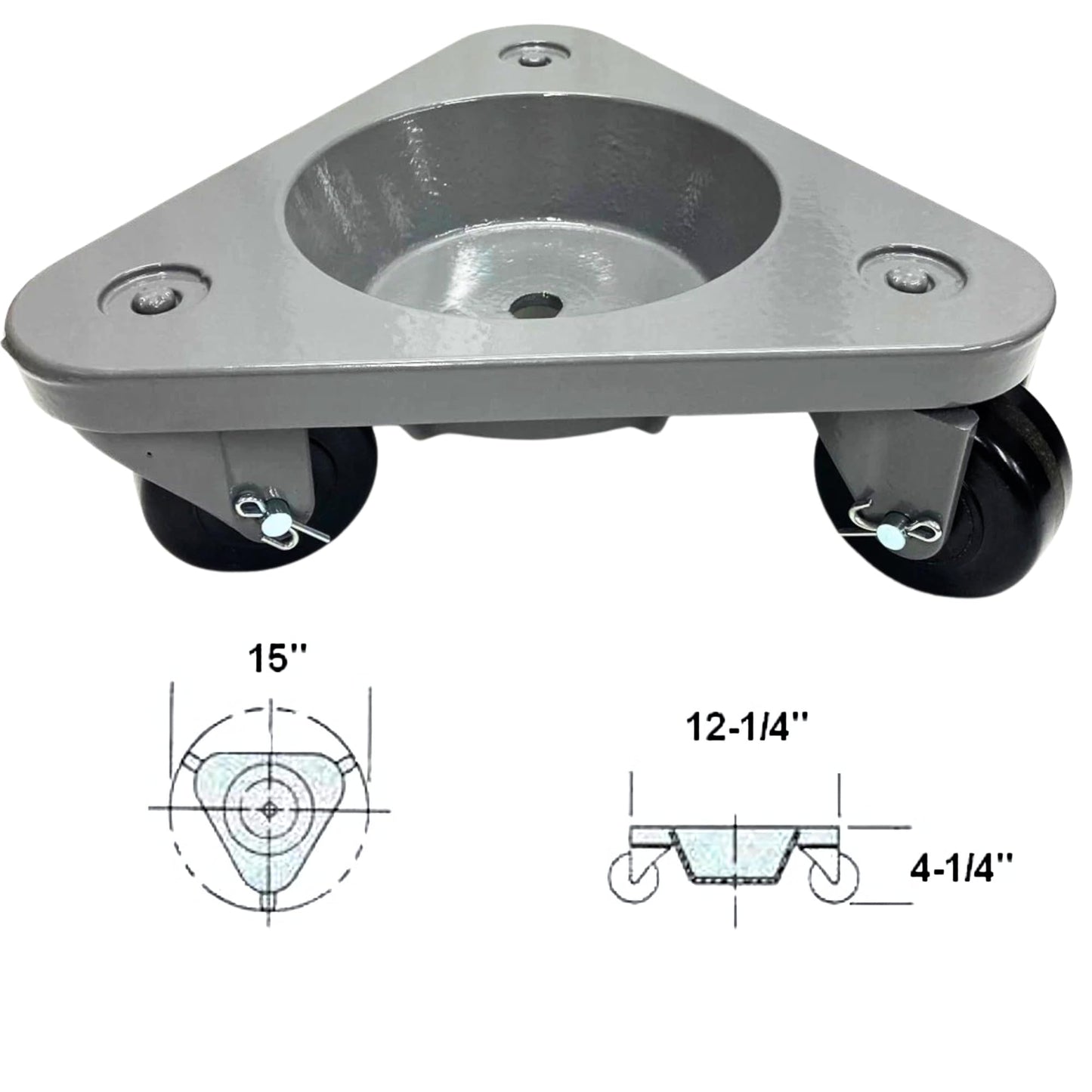 Bond 3310 Super Duty Cup Dolly – 750 lb Capacity – Cast Iron Triangular Dolly with 3" Phenolic Wheels – Heavy-Duty Cup Caster for Posts, Pipes, Legs, Industrial Material Handling – Made in USA