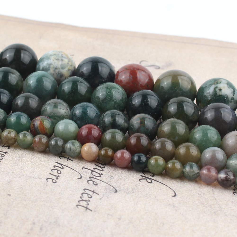 NITOPUPU 10mm 37pcs Indian Agate Natural Stone Beads for Jewelry Making Supplies, Round Crystal Beads for Bracelets Necklace DIY Crafts