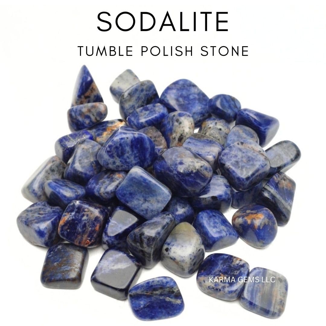 Karma Gems 1lb Sodalite Tumbled Stones - Polished Stones for Positive Energy - Crystal Kit for Fresh Mind & Restful Sleep - Healing Stone for Chakra Balancing - Ideal for Gift & Home Decor (15-25 Mm)