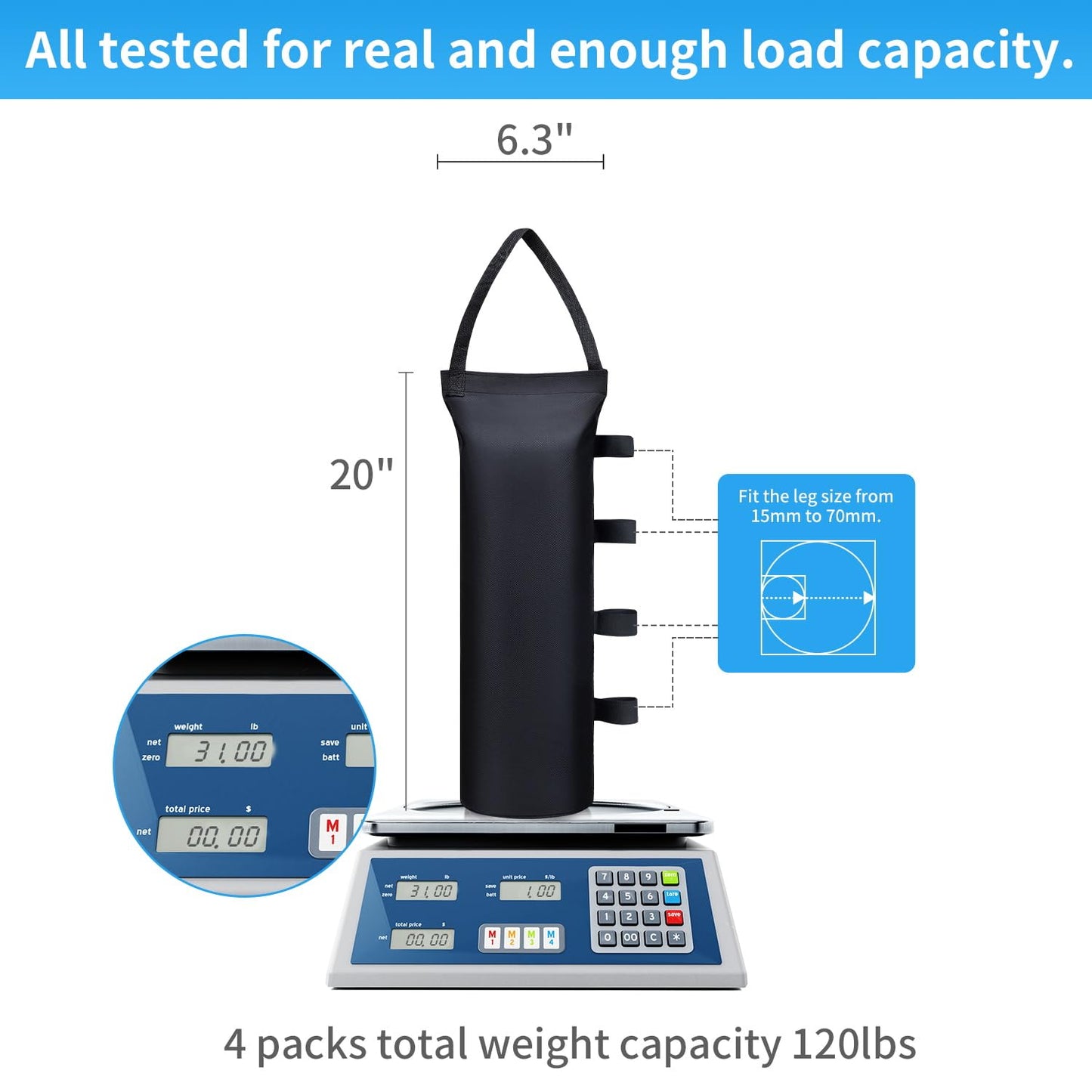 Canopy Tent Weights Sand Bags (120 lbs) Set of 4, Heavy Duty 1680D Canopy Weights Sandbags for Instant Outdoor Canopy, Pop Up Sun Shelter, Gazebos, Sunshade