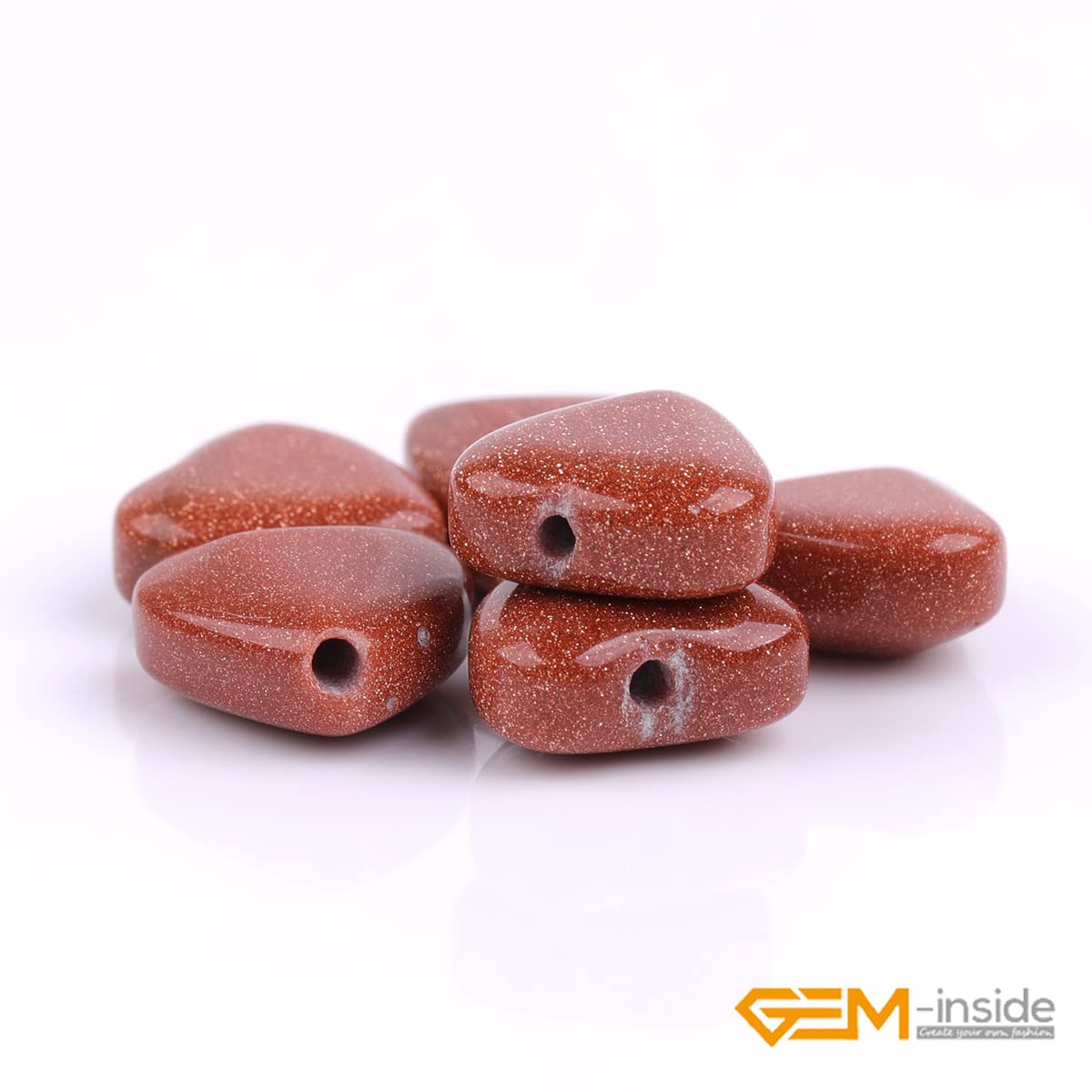 GEM-Inside 10mm Heart Charms Pink Brown Sandstone Sand Stone Beads for Jewelry Making Full 15" Strand Power Energy Healing Chakra Stone Beads