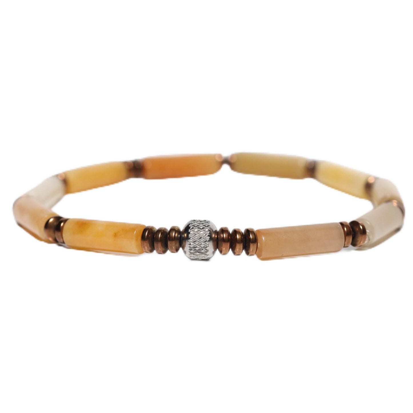 Natural Yellow Aventurine Stone Bracelet for Men and Women – Handmade Energy Healing Jewelry with Stainless Steel Accents – Adjustable Fit – “Tigranes” Premium Collection (Yellow Aventurine)