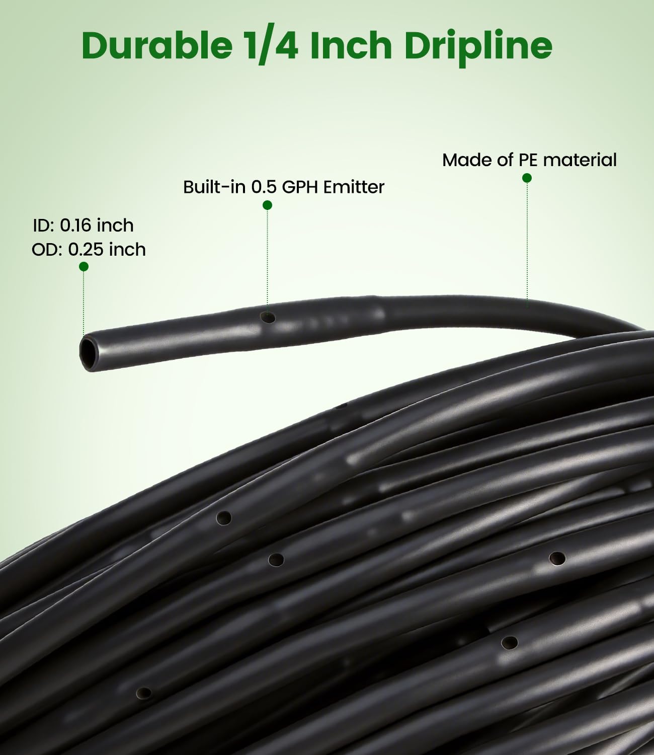 132FT Drip Irrigation Tubing Kit with 1/2 inch Drip Irrigation Tubing, 1/4 inch Irrigation Dripline, and Irrigation Parts for Garden, Raised Beds, and Greenhouse Watering