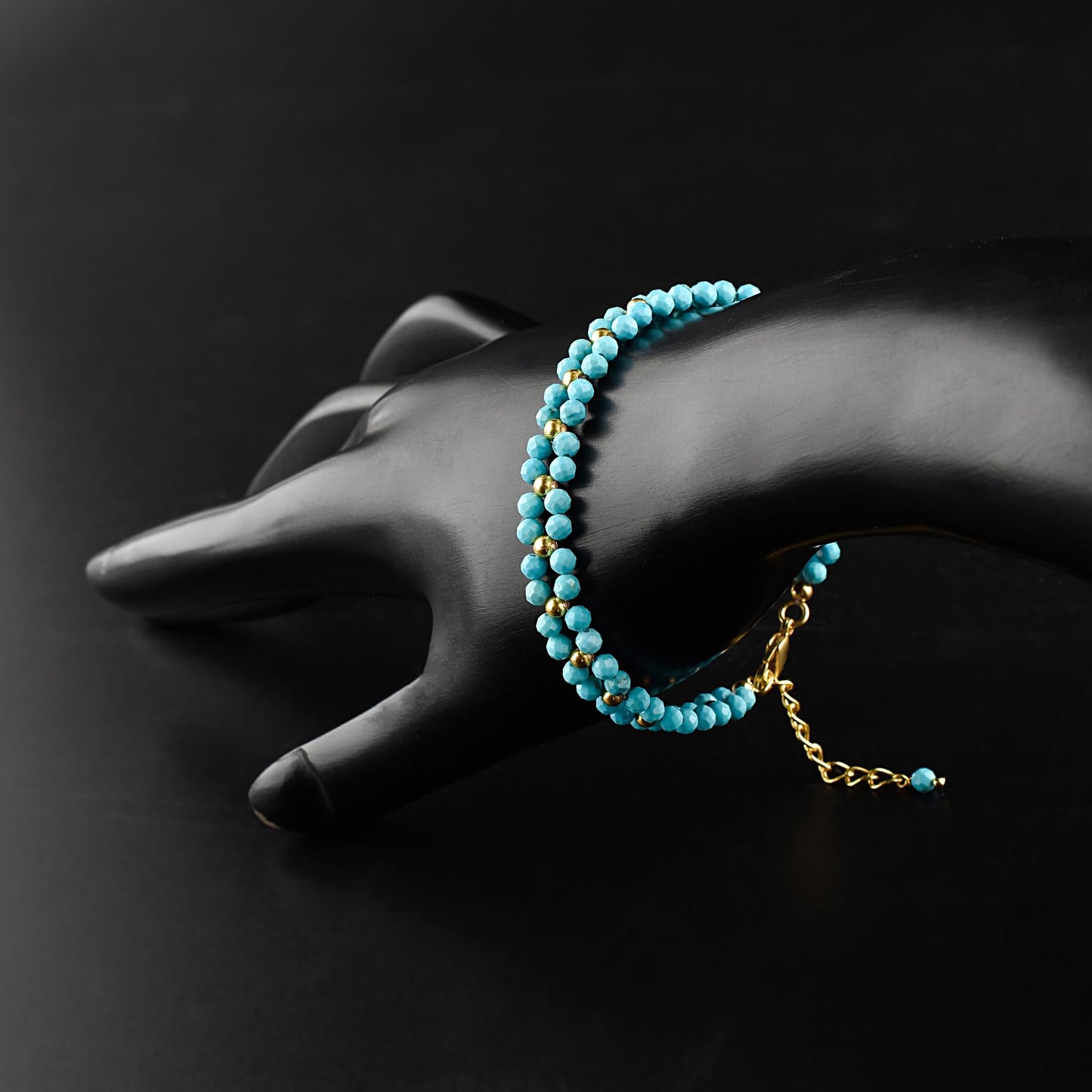 InfinityGemsArt Artisan Turquoise Bracelet for Adult Women – Natural December Birthstone Blue Gemstone, Handmade 14K Gold Plated Adjustable Chain, Chakra Jewelry, Christmas Gift for Her