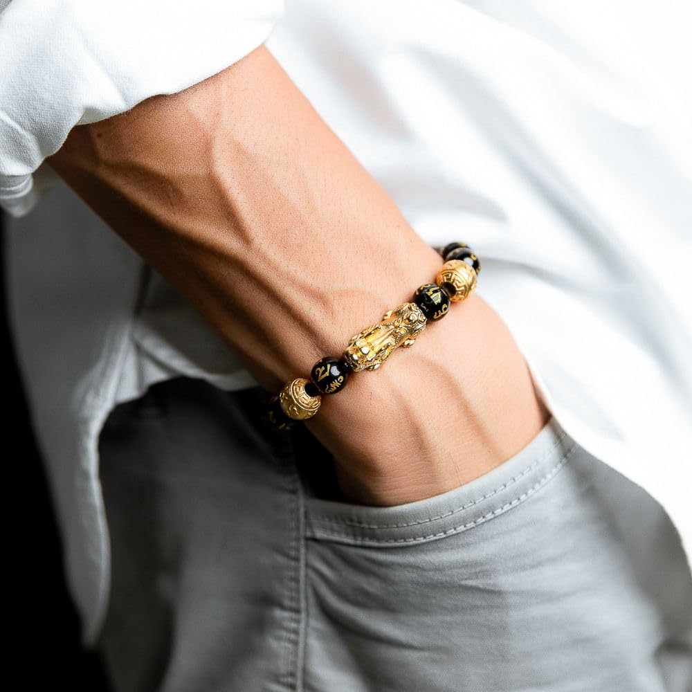 Buddha & Karma Feng Shui Pi Xiu/Pi Yao Black Obsidian Bracelet – Lucky Charm for Wealth, Protection & Success – Energy Healing Jewelry for Men & Women