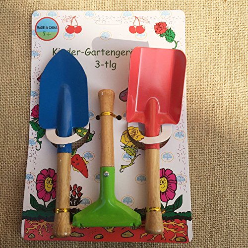 Islmlisa 8" Long Gardening Tools for Kids, 3-Piece Kids Garden Tools with Rake,Shovel and Trowel