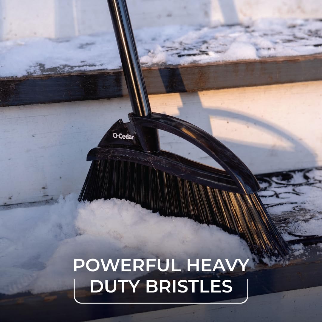 O-Cedar Strong Sweep Broom and Dustpan Set with Detail Brush | Indoor Outdoor Heavy Duty Stiff Bristle Broom | Step-On Dust Pan