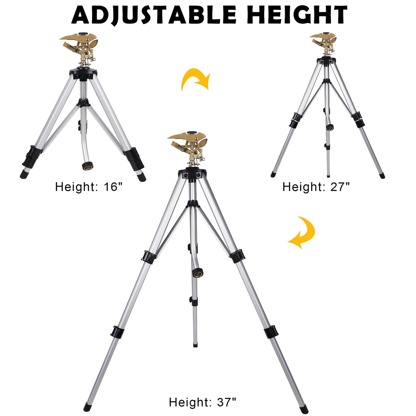 Biswing Large Impact Sprinkler Head on Tripod Base, Adjustable Zinc Alloy Lawn Sprinklers for Yard Lawn Garden, 3/4" NH Connector, 360 Degree Large Area Coverage Irrigator with Extension Legs, 1 Pack