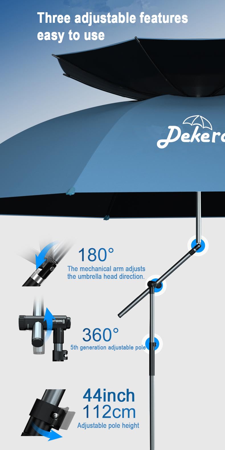 Dekero 8ft large Beach Patio Umbrella with Sand Anchor, Heavy Duty Wind UV Protection with Tilt & Sun Shade, Portable for Beach, Patio, Travel, Sport, Boat, Outdoor or Garden