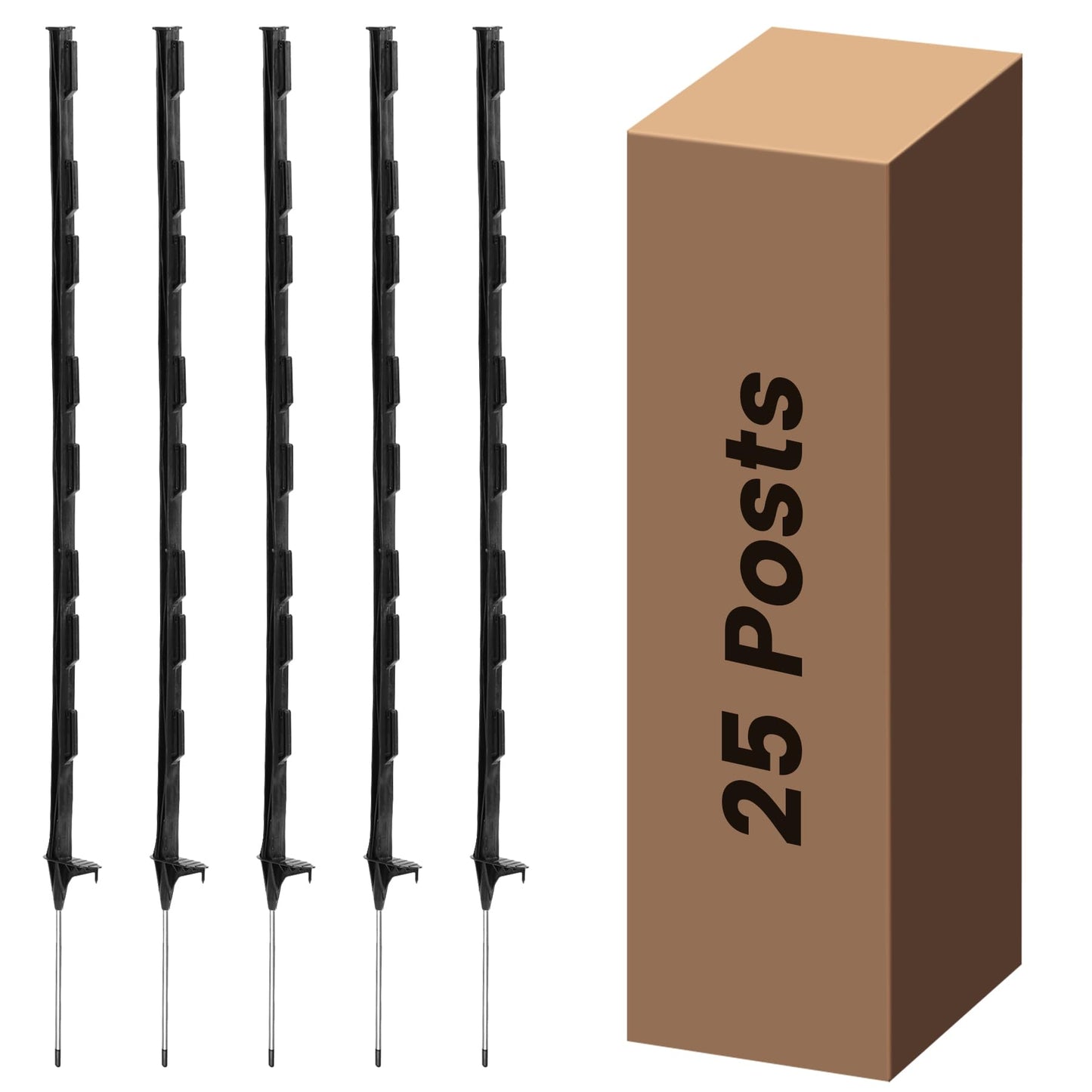 Toriexon Electric Fence Posts 25 Pack, 48 inch Step in Fence Post, Temporary Plastic Fence Posts for Farm Protection, Sturdy Fencing Post for Garden Yard, Black