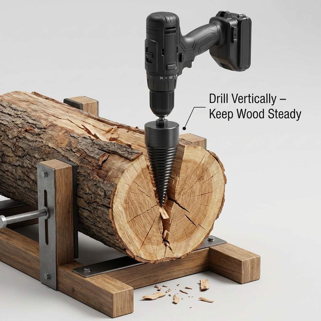 QWORK Wood Splitter Drill Bit Set, 32mm & 45mm Cone Bits – Ideal for Softwood, Firewood & Log Chipping