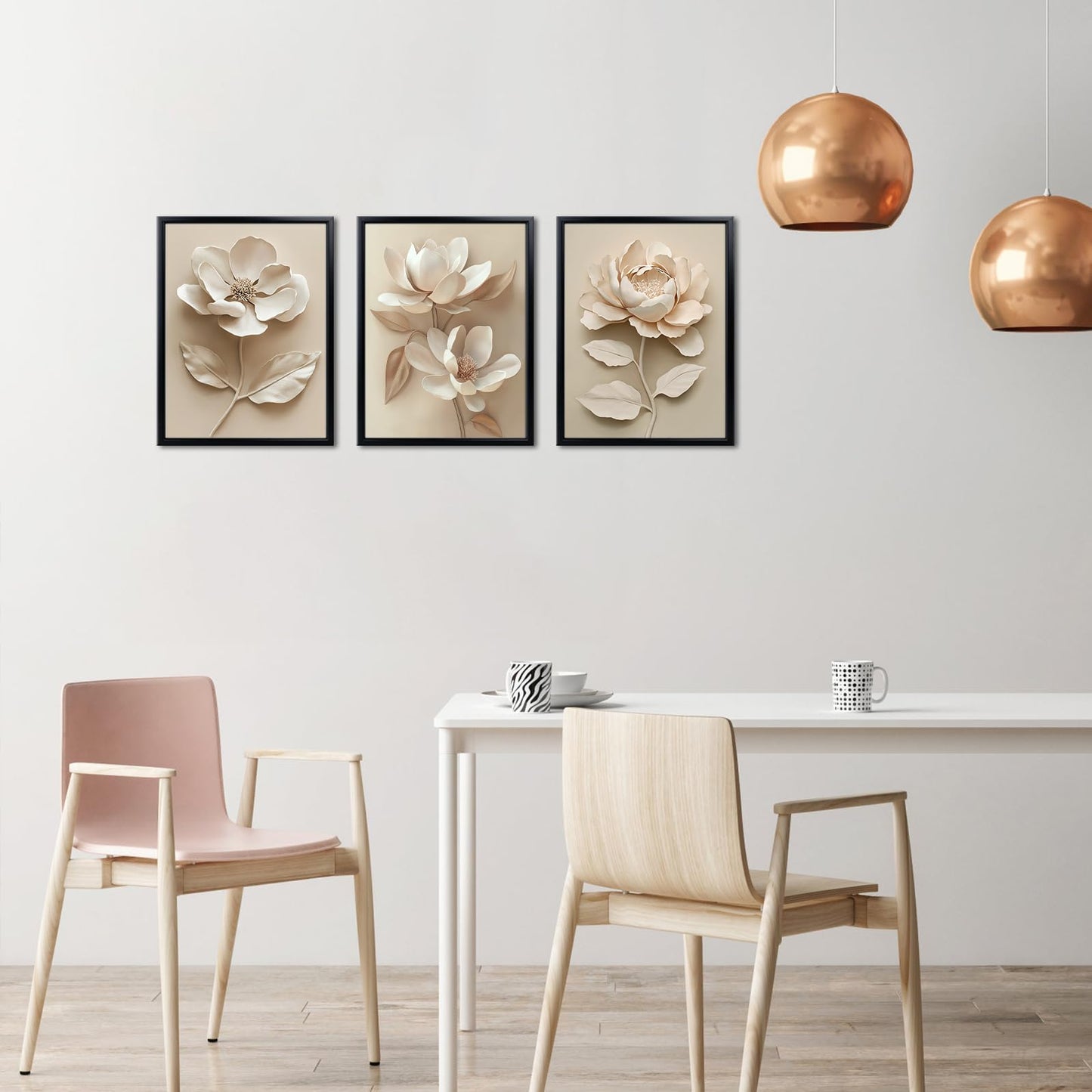 Artsbay Flower Wall Art Beige Magnolia Flowers Home Decor Floral Artwork for Bathroom Bedroom Living Room 12" x 16" x 3PCS
