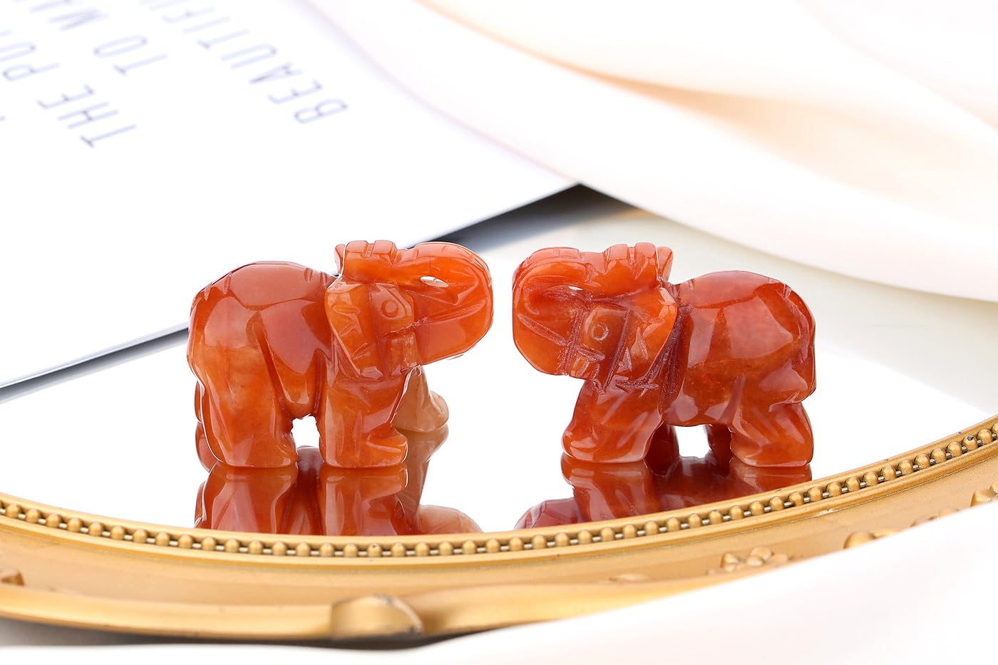 QINJIEJIE Red Aventurine Crystals Elephant Decor Cute Desk Stones Polished Figurine Natural Gemstones Luck Decoration Home Room Office Pocket Hippie Statue Meditation Spiritual Gift for Women