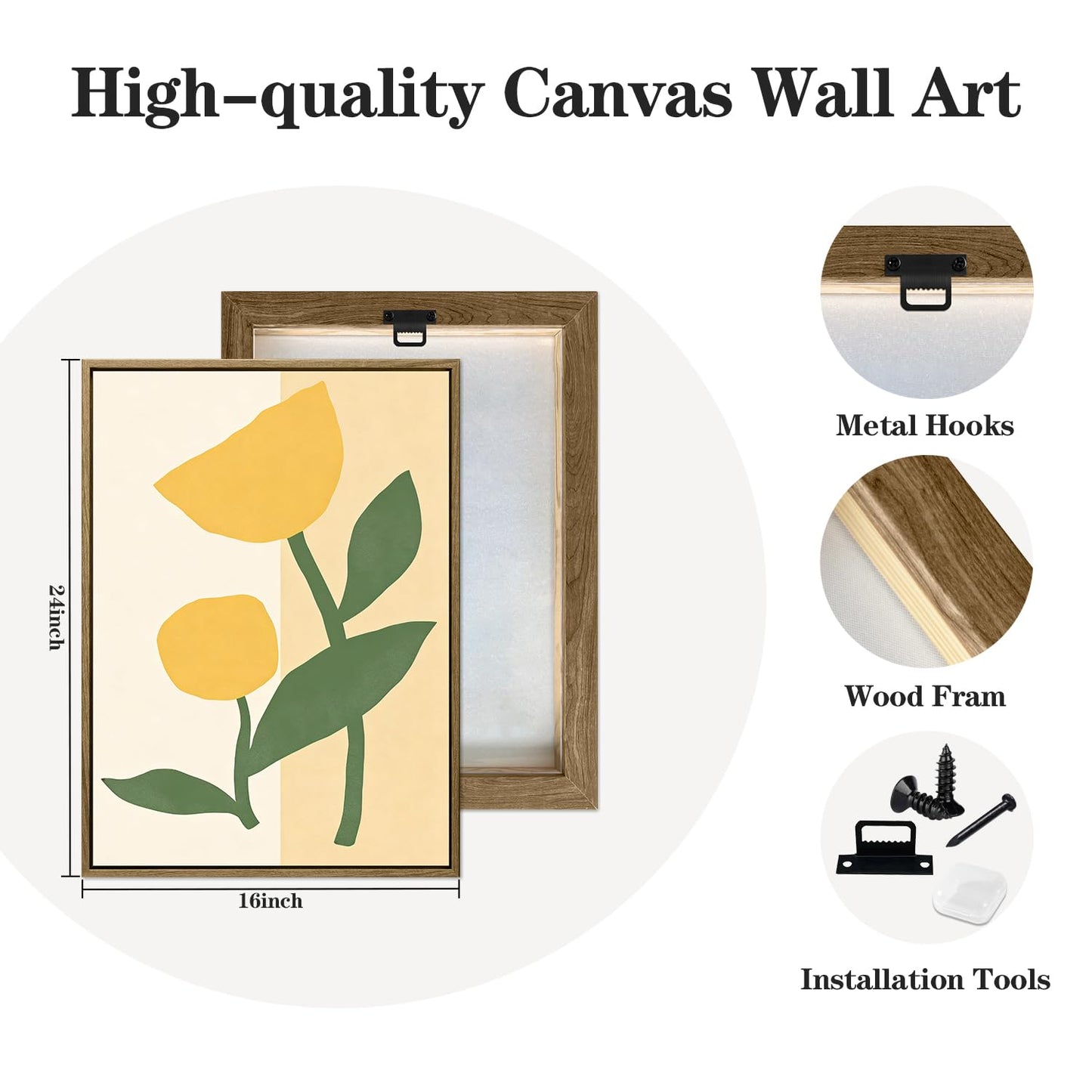 3Pcs Large Framed Botanical Canvas Wall Art, Modern Neutral Plant Abstract Canvas Prints, Minimalist Nature Wall Decor, Large Wall Art for Living Room Bedroom Office Farmhouse Decor 16 * 24in