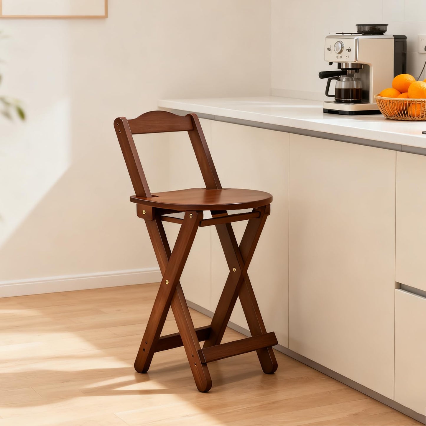 GENDLTHIJ Folding Bar Stool for Kitchen, Portable Wooden bar Stool, Foldable Bamboo Bar Stools Set of 1 for Home Kitchen Breakfast Counter (Brown) (Walnut Small)