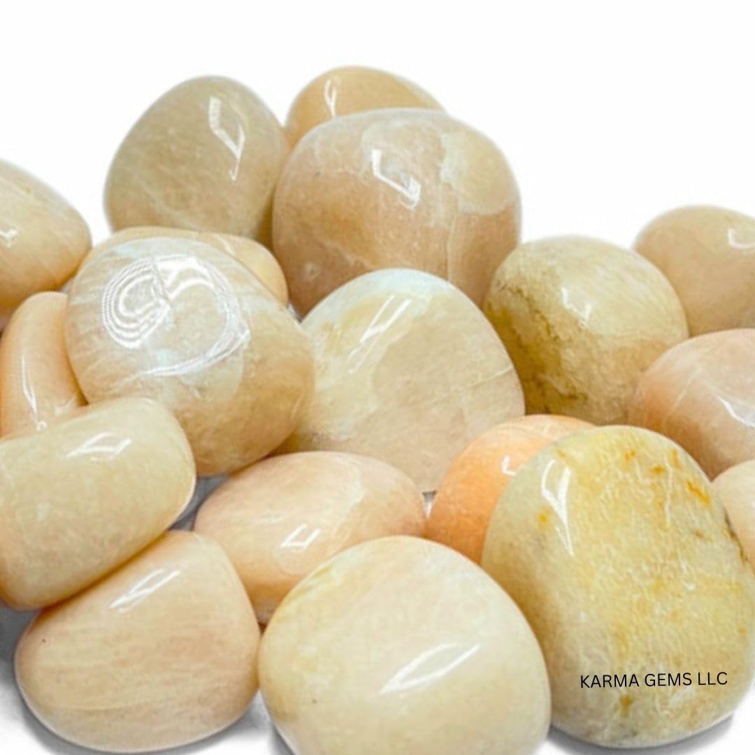 Karma Gems 1lb Peach Moonstone Tumbled Stones-Polished Stones for Positive Energy-Crystal Kit for Fresh Mind & Restful Sleep-Healing Stone for Chakra Balancing-Ideal for Gift & Home Decor (15-25 Mm)