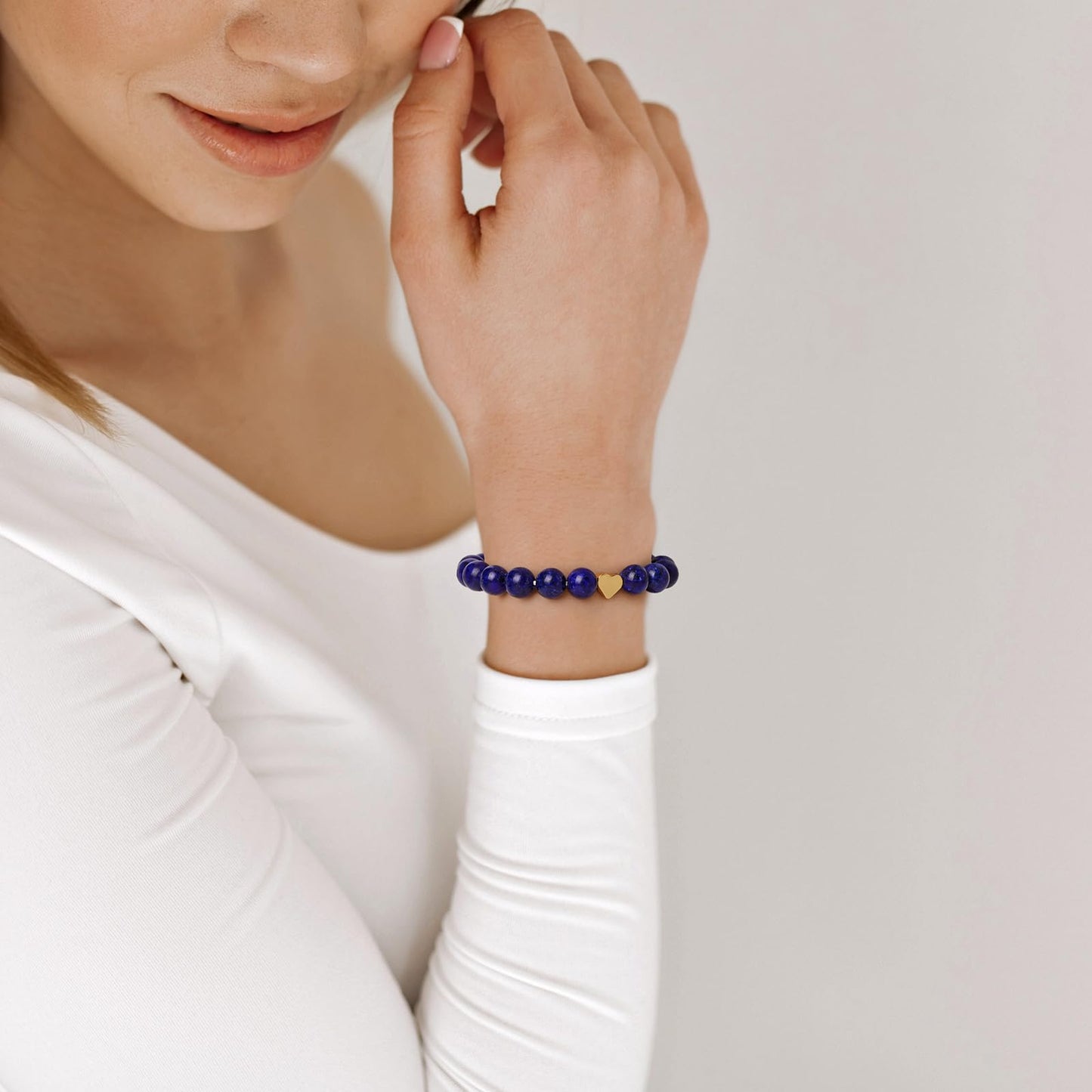 GolbalJew Healing Bracelet For Women Anxiety Beaded Bracelets With Heart Charm Stone Crystal Bracelet Lapis Lazuli Beads Bracelets Jewelry Gifts For Women