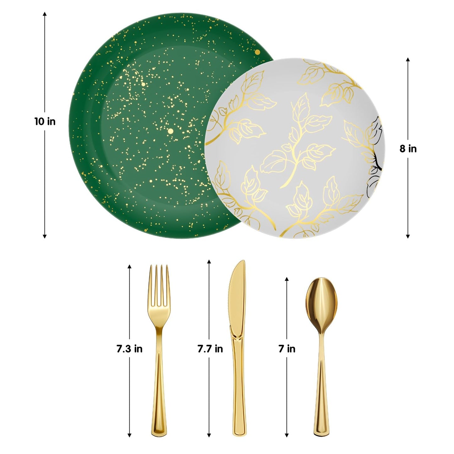 Trendables Christmas Plates Disposable 100 Pcs Christmas Dinnerware Set, Christmas Plastic Plates Set Includes: 20 10" Dinner Plates, 20 8" Dessert Plates & 20 Of Each Gold Forks, Knives & Spoons