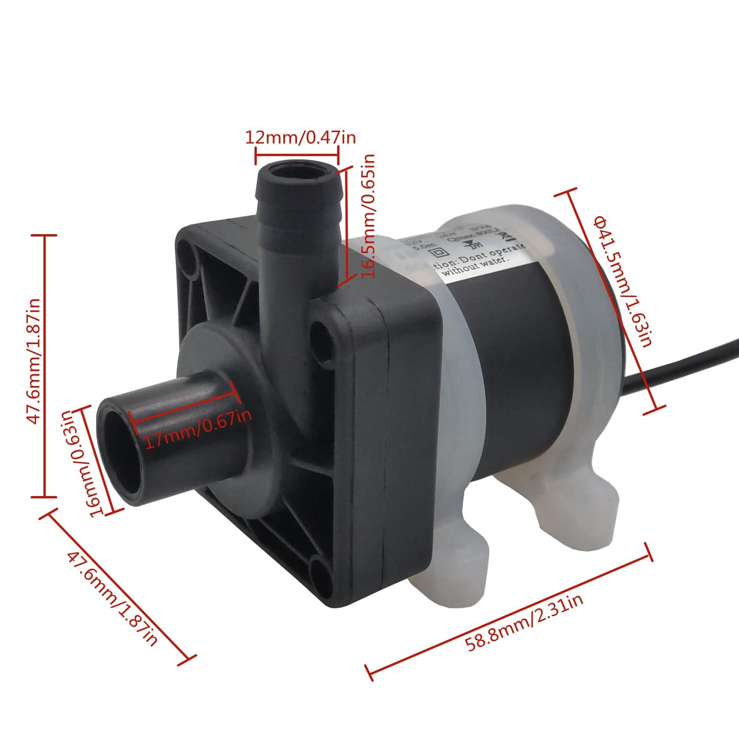 DC 12V submersible pump 210GPH 18W durable fountain water pump, head 5M with filter, suitable for pond fountain, hydroponics, aquarium fish tank, solar water circulation system
