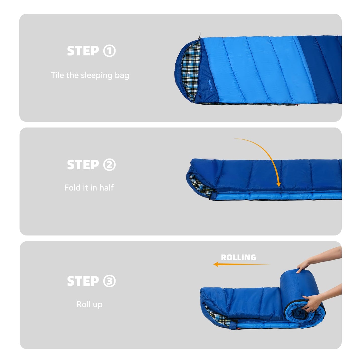 Blue Sleeping Bags for Adults Teens Cold Weather & Warm, 3 Seasons, Cotton Flannel Backpacking Sleeping Bag, Lightweight Compact Camping Essentials Equipment, Hiking, Outdoor, Travel(Double Blue-1)