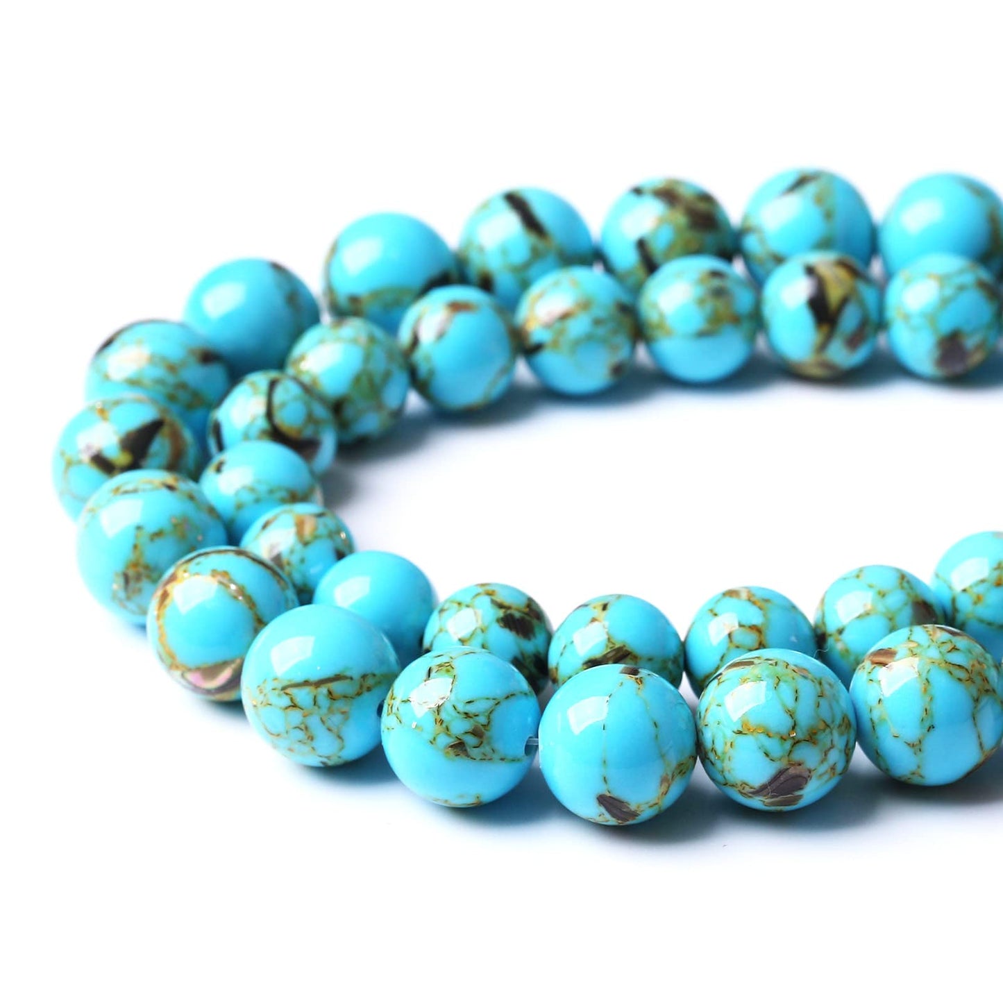 60pc 6MM Turquoise Beads with Mother-of-Pearl Round Natural Gem Beads for Jewelry Making - 15"