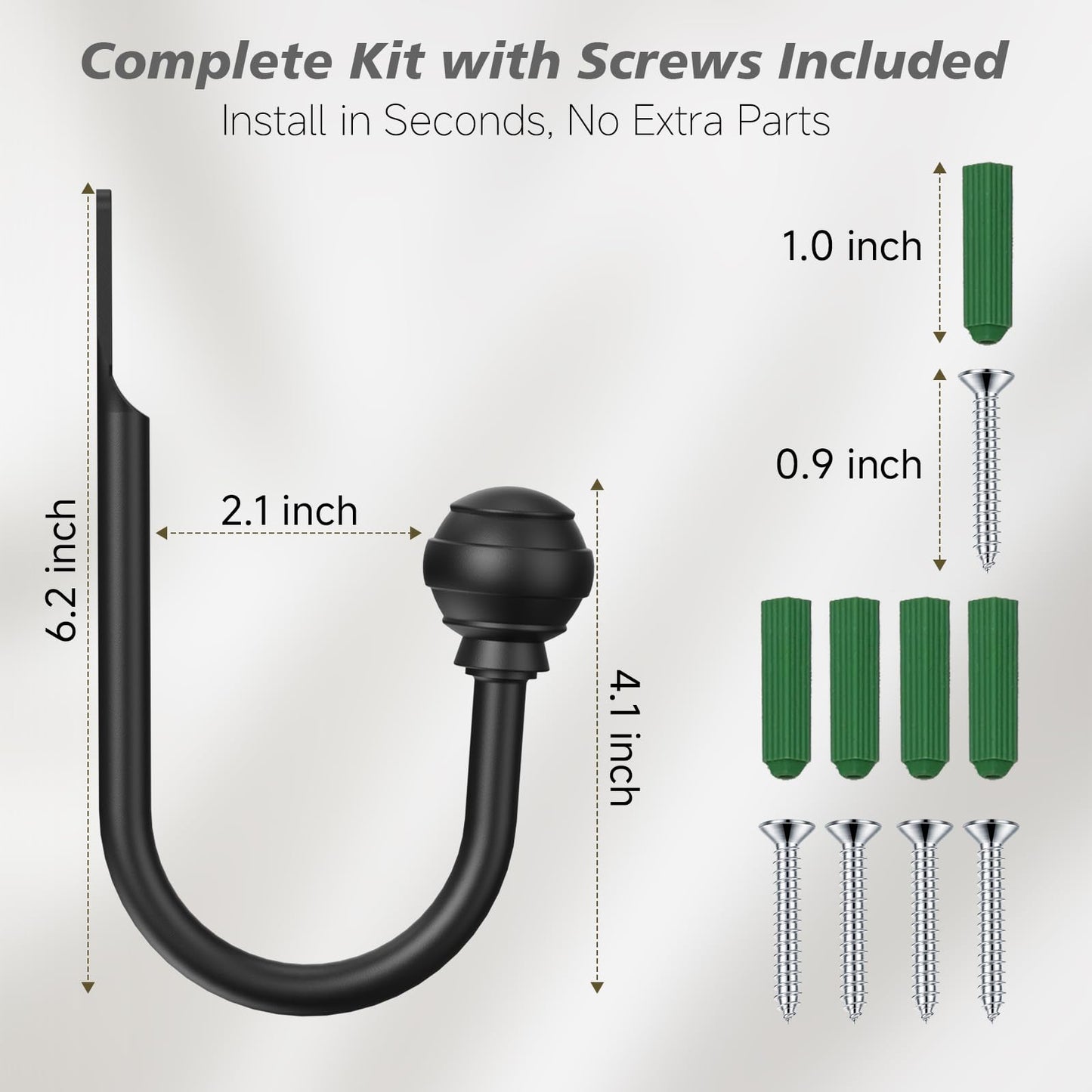 Hion Curtain Holdbacks Black 2pcs, Curtain Tiebacks Wall Mounted Curtain Hooks Holders for Drapes