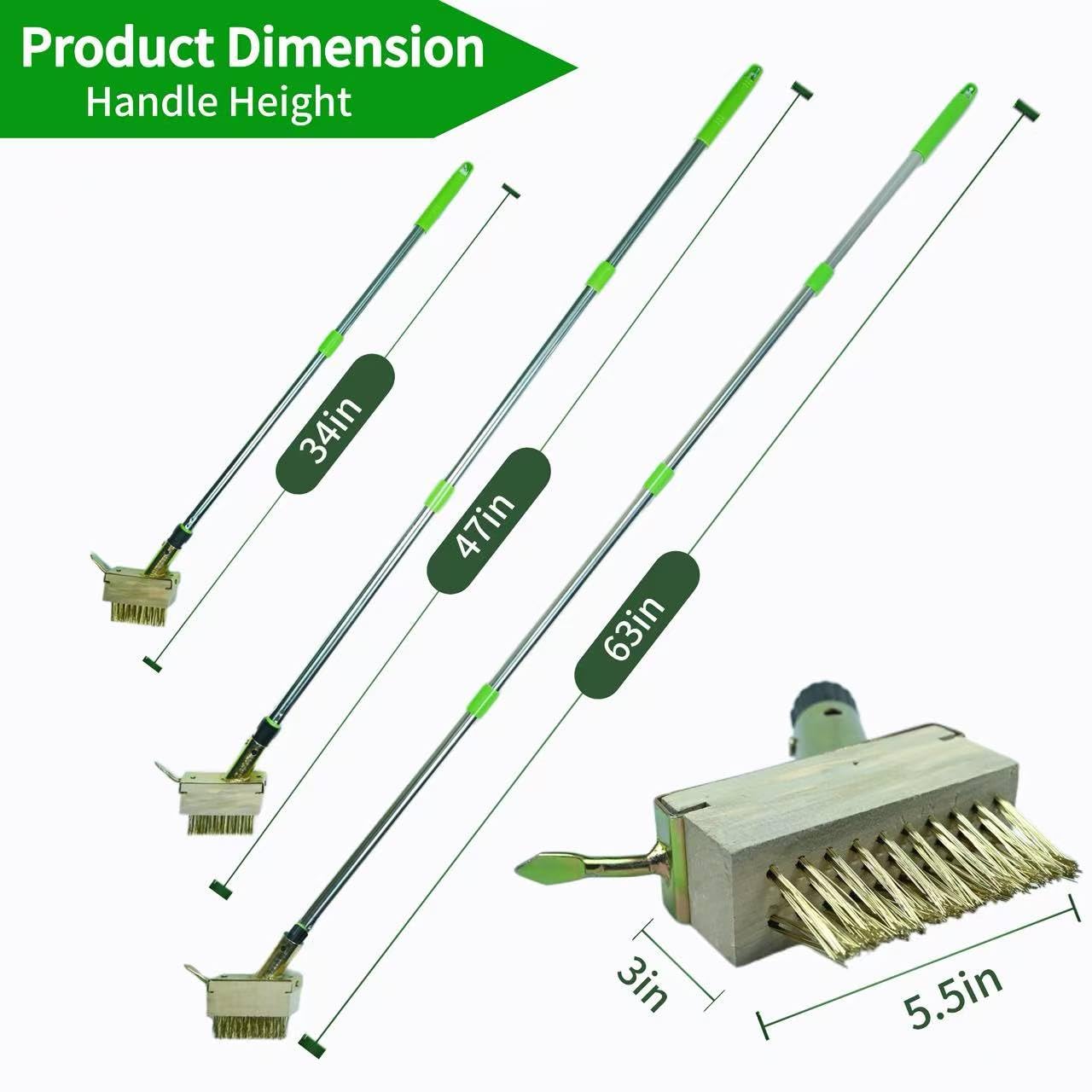 Deck Moss Cleaning Tool, Featuring a 63-inch Adjustable Handle, Includes 2 Replaceable Brush Heads and Gardening Gloves, Suitable for Crevice Cleaning, Moss Killer, and roof Moss Killer