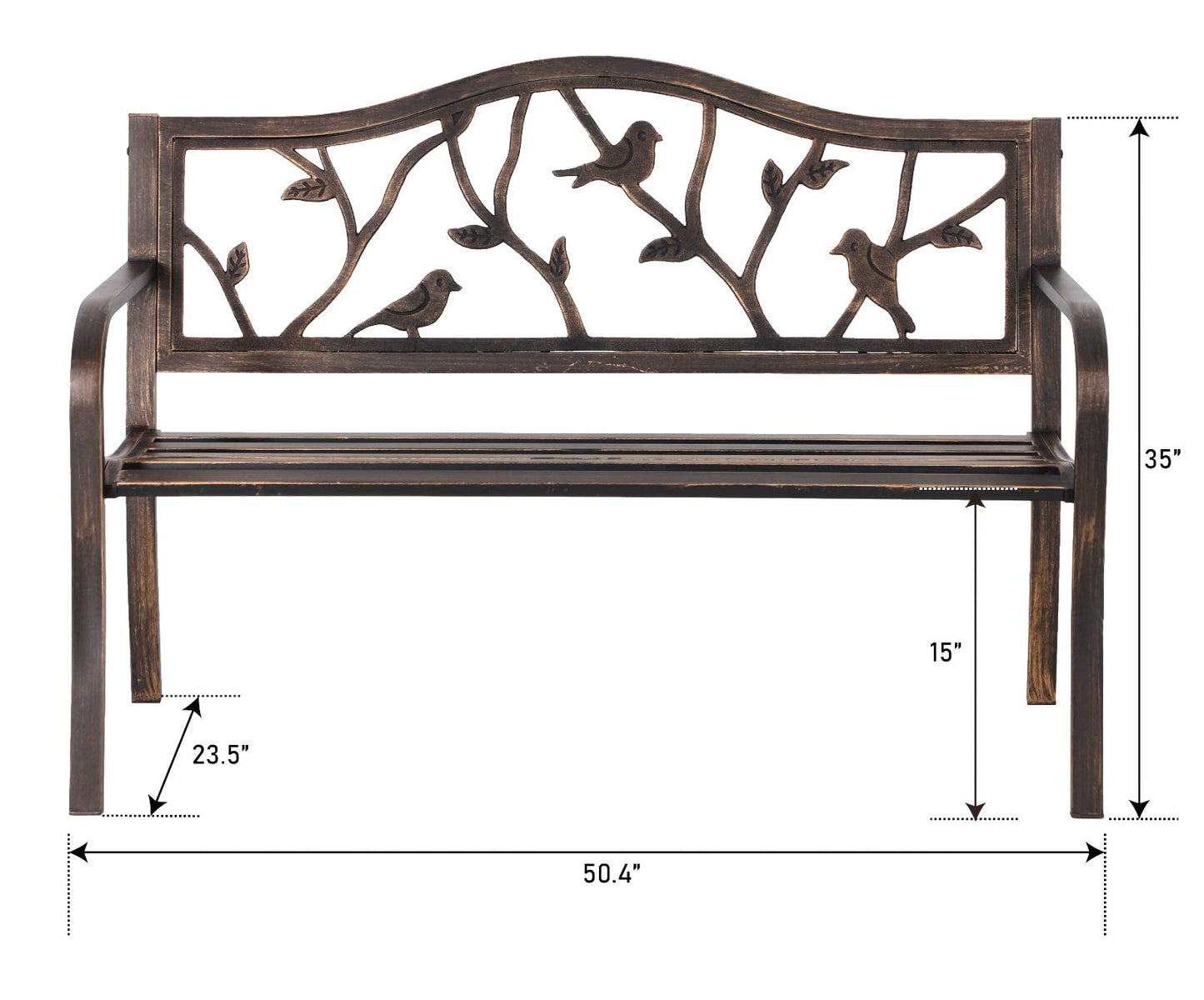 MFSTUDIO 50" Outdoor Garden Bench, Patio Metal Frame Park Bench with Bird Pattern Backrest for Porch, Lawn, Deck(Bronze)