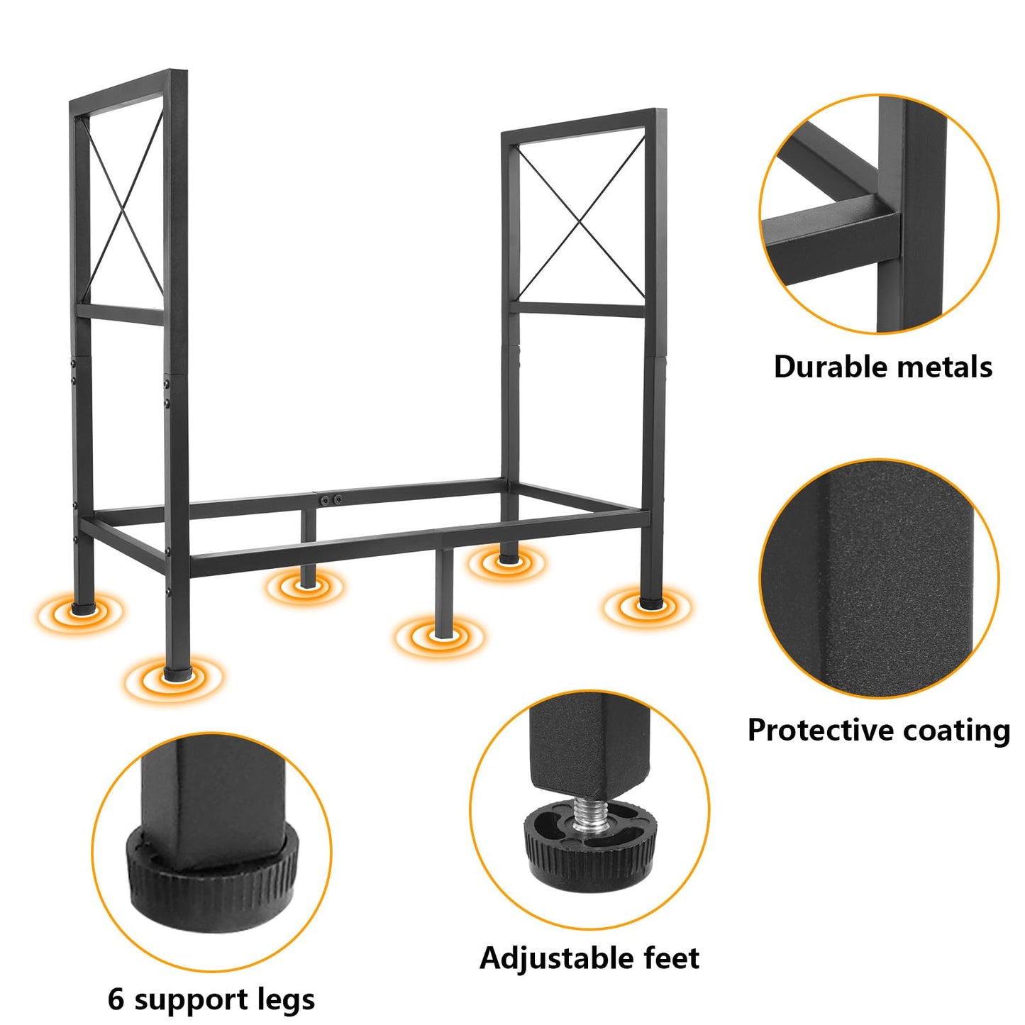 Peyulia Firewood Rack, Heavy Duty Firewood Holder, 2ft Firewood Storage Rack for Indoor Outdoor Log Organization and Storage, Black