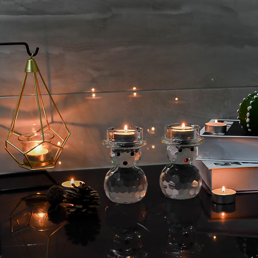 2 Pcs Crystal Christmas Candle Holder Snowman Christmas Candlestick with Cute Shape Home Table Decorations for Winter Xmas Farmhouse Kitchen Decor