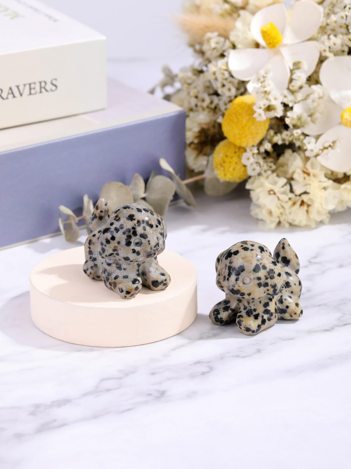 CrystalTears Dalmation Spot Jasper Crystal Dog Figurine, 1.5” Healing Gemstone Dogs Puppy Statue Ornament for Home Office Decor, Lucky Crystals Dogs Gifts for Gifts for Women Dog Lovers Men Christmas