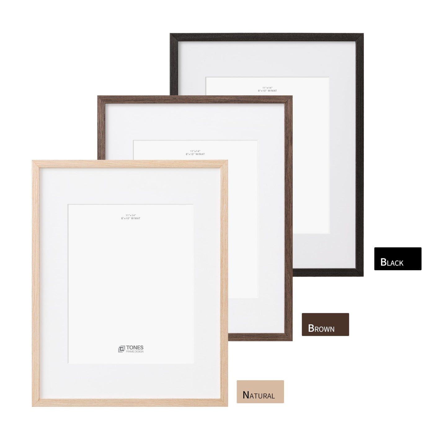 TONES FRAME DESIGN 11x14 Picture Frame with Mat to 8x10 Natural Wood Solid Veneer 11x14 Frame Set of 2 with Shatterproof Plexiglass, Wooden 11 x 14 Picture Frames for Poster Gallery Wall Home Decor, 2 Pack