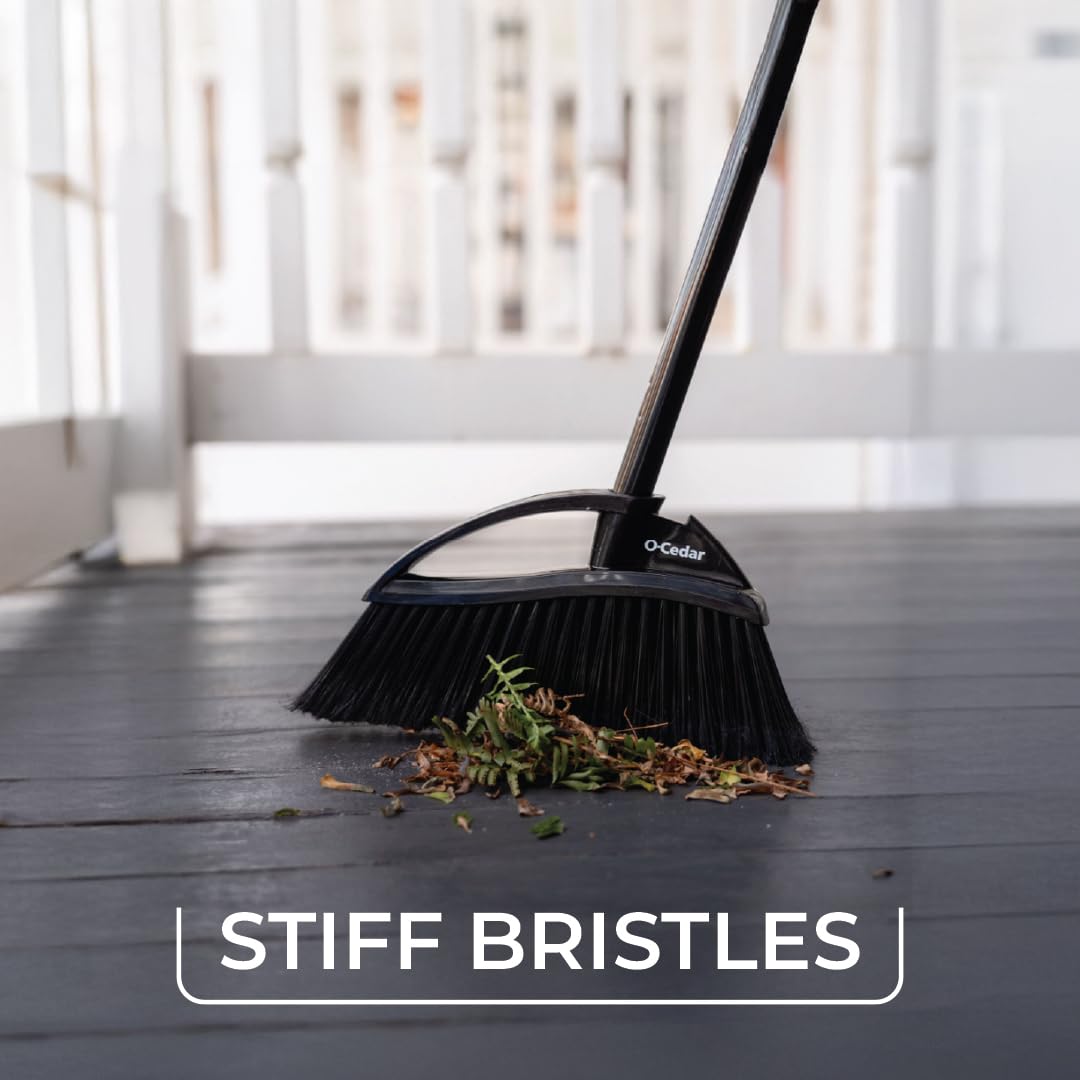 O-Cedar Strong Sweep Broom and Dustpan Set with Detail Brush | Indoor Outdoor Heavy Duty Stiff Bristle Broom | Step-On Dust Pan