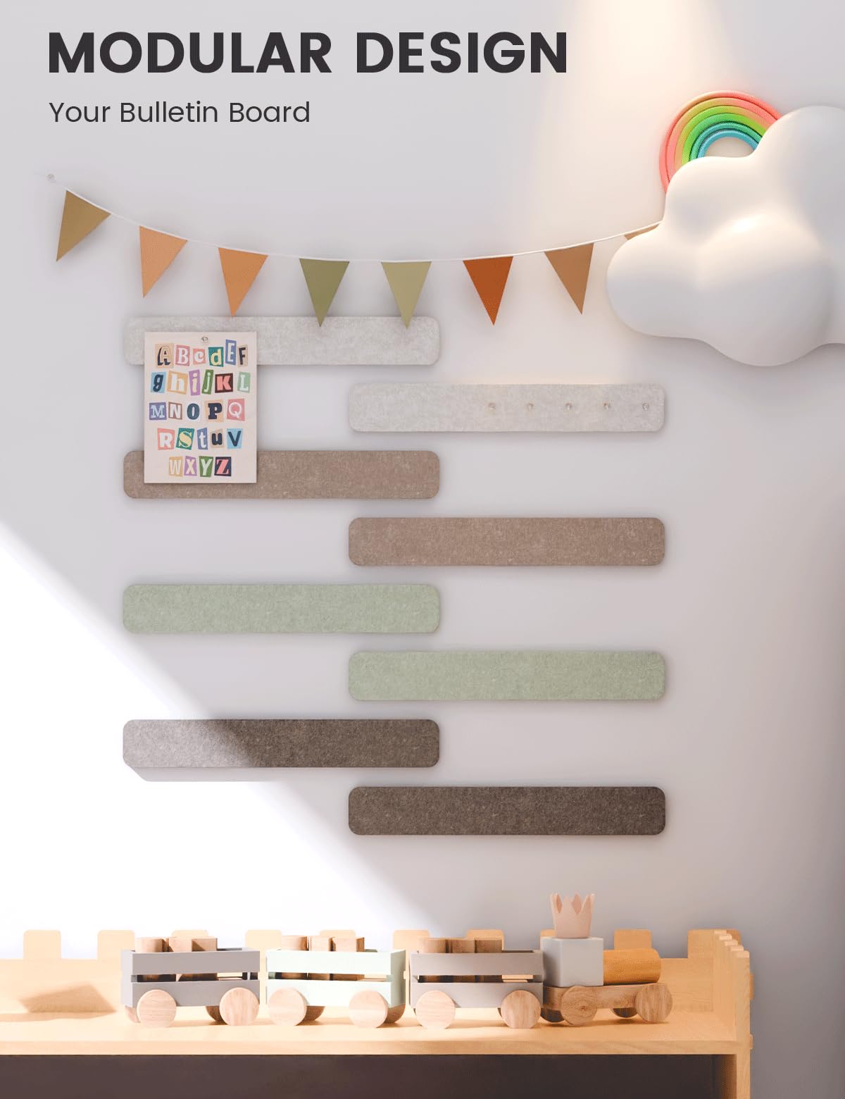 Fluxynara Cork Board Alternative Felt Strip Board 8-Pack 13"x2", Office Pin Board with 50 Push Pins, Adhesive Install for Bedroom Door & Home Office(Linen Dusk)