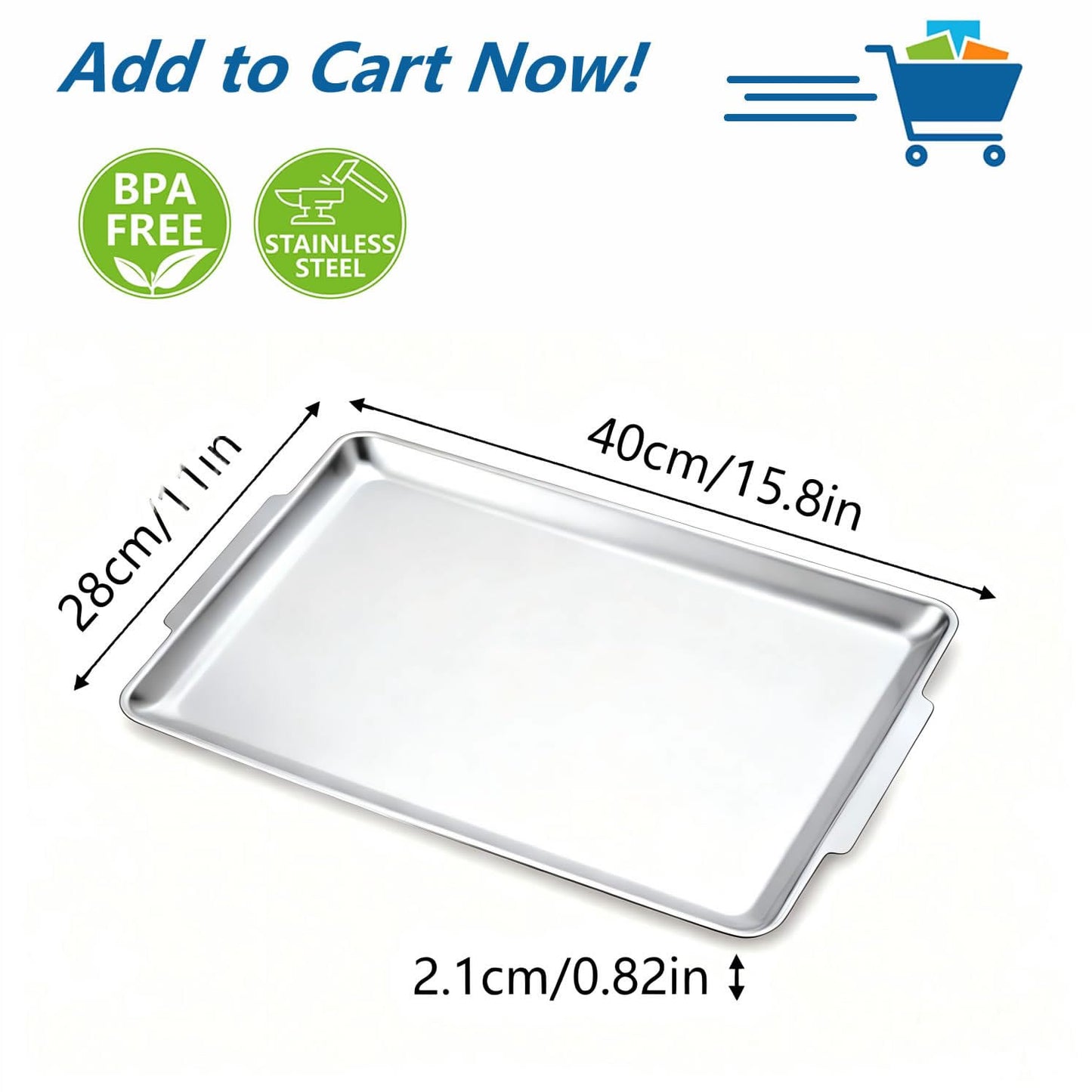 16.3" x 11" Large Serving Platters, Stainless Steel Heavy-Duty Large Serving Trays, Silver Rectangular Plates for Food, Fruit, Party, Wedding, Christmas, Chip and Scratch Resistant