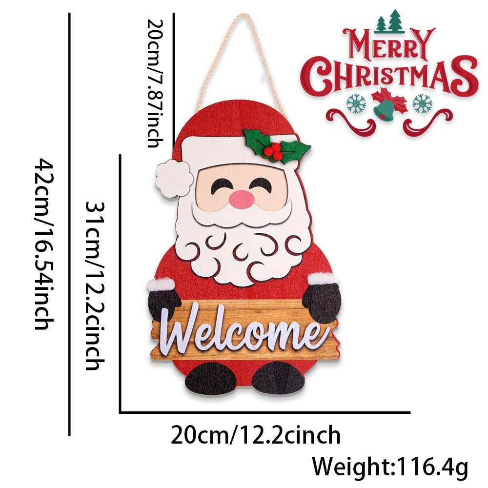 Christmas Welcome Sign - Santa Claus Christmas Door Hanger - Winter Wooden Decor for Tree, Front Door, Porch, Wall, Party Decorations