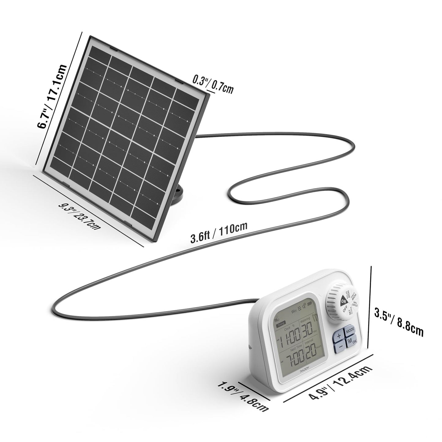 Raddy WS-74 Solar Drip Irrigation System with Smart APP Control, IPX7 Waterproof, Adjustable Soil Moisture Sensor, 2600mAh Battery, Automatic Watering Kits for Indoor Outdoor 15 Potted Plants