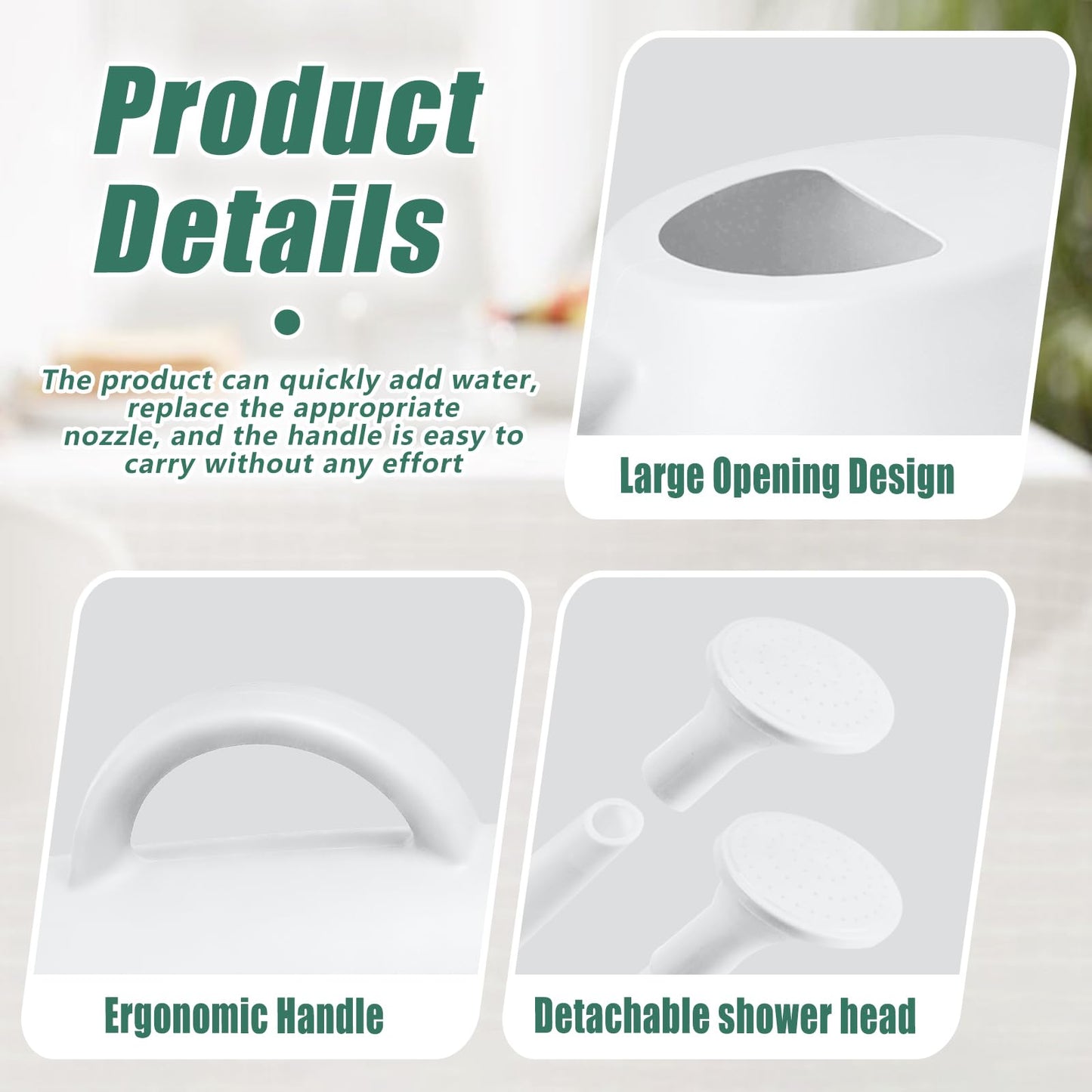 TEIUKAX Indoor and Outdoor Watering Can - Long Spout -1/2 Gallon (64oz) - White